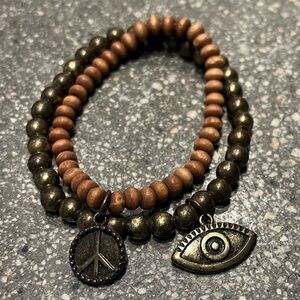 Beaded Bracelet Set Evil Eye and Peace Sign